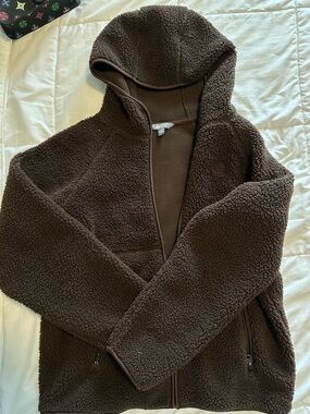 Women's Hooded Teddy Jacket in Dark Brown - Soft Fleece Layer